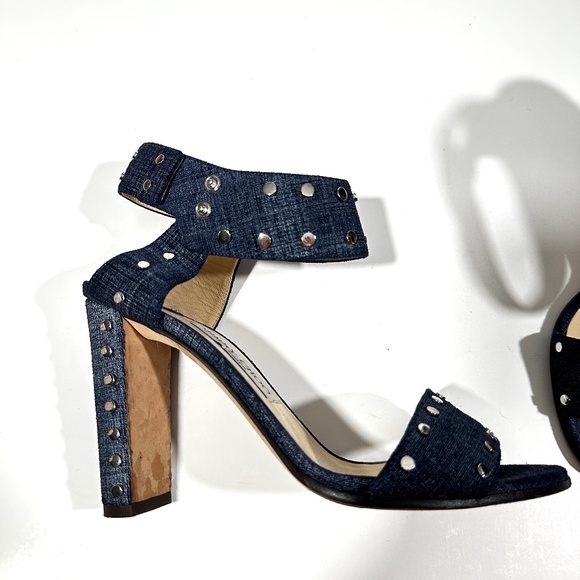 Jimmy Choo [ Women‎ 39.5 ] Denim Blue Studded Strappy Ankle Strap Heels - Picture 8 of 14